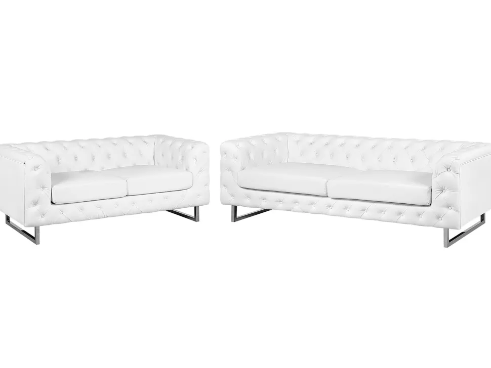 Sofas>Beliani Faux Leather Sofa Set White Vissland