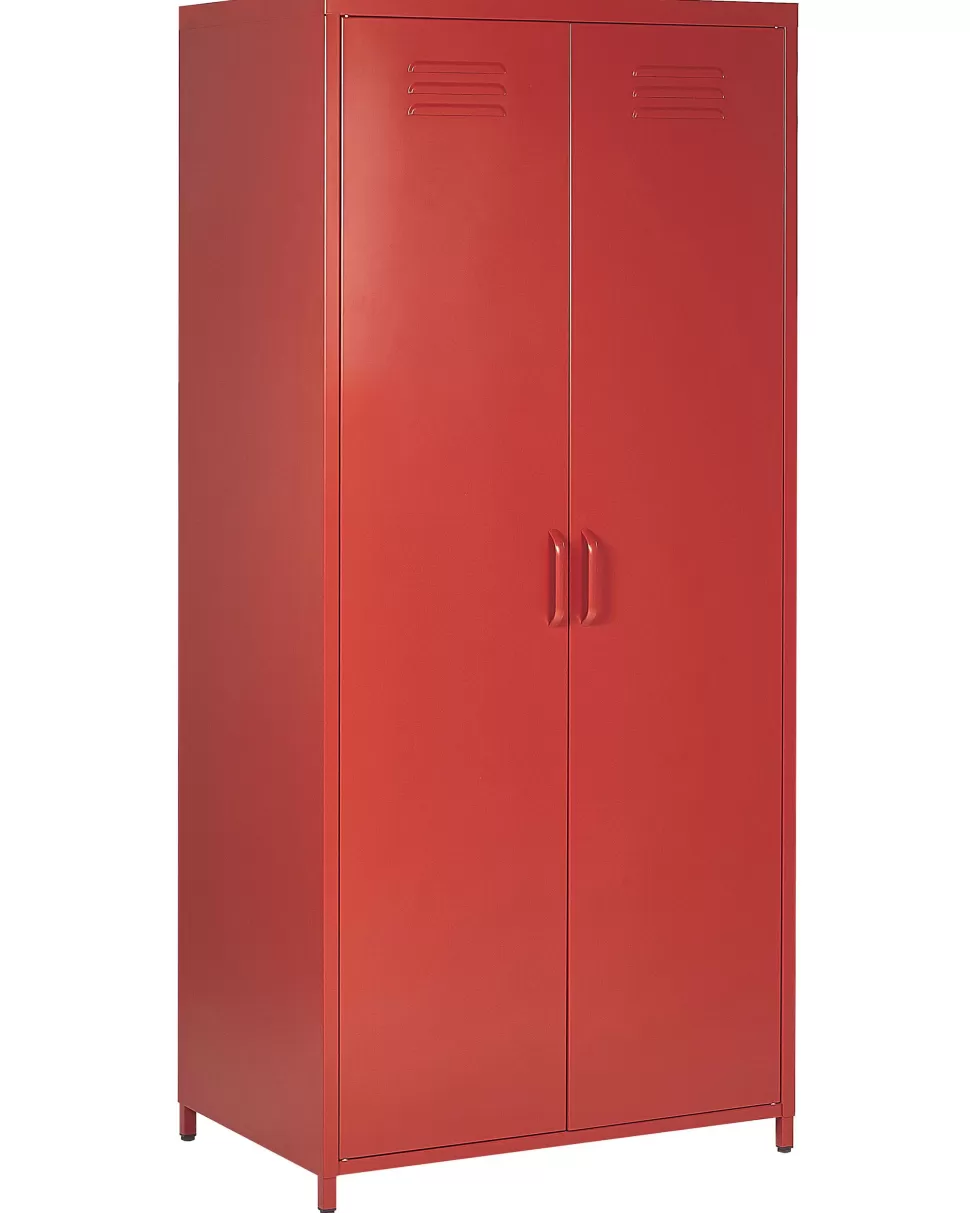 Store Beliani Garderobenschrank Stahl Rot Matt 4 Facher Varna