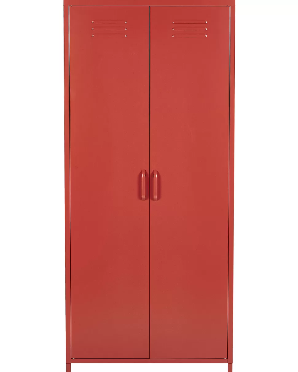 Store Beliani Garderobenschrank Stahl Rot Matt 4 Facher Varna