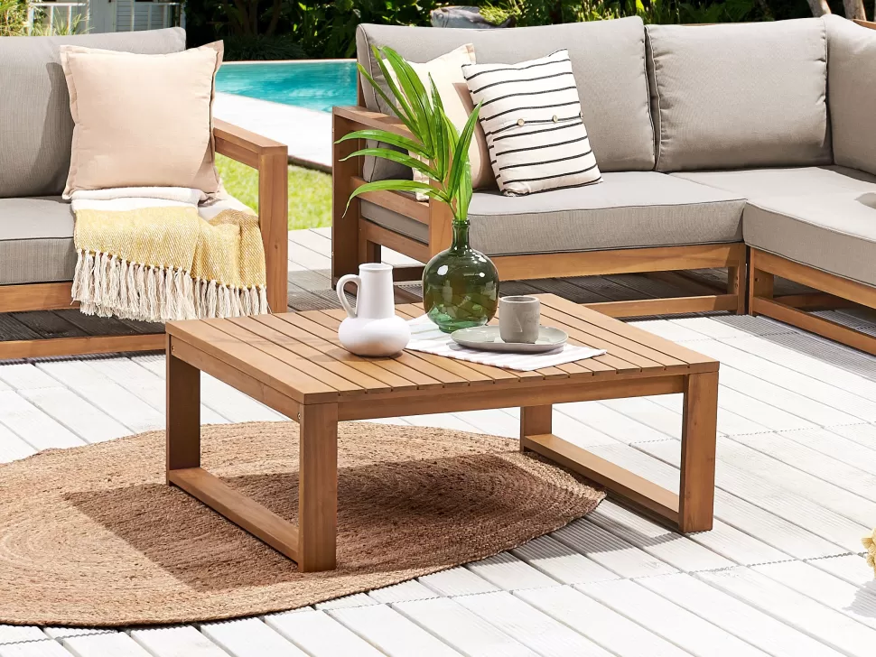 Discount Beliani Garten Beistelltisch Akazienholz Hellbraun 90 X 75 Cm Timor Ii
