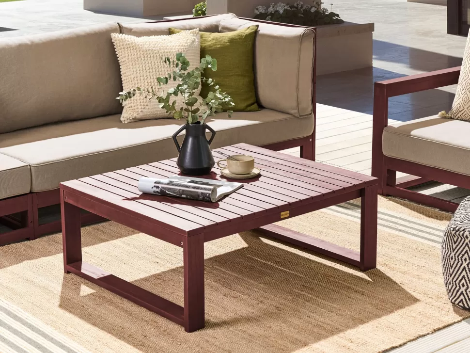 Flash Sale Beliani Garten Beistelltisch Akazienholz Mahagonibraun 90 X 75 Cm Timor Ii