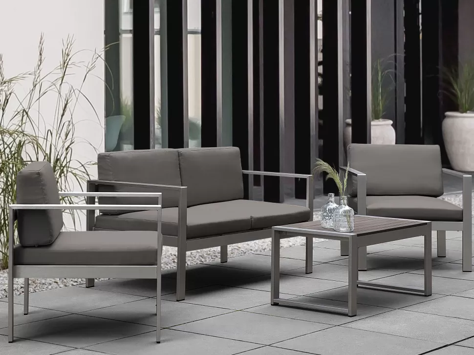 Tische>Beliani Garten Couchtisch Aluminium Dunkelgrau 90 X 50 Cm Salerno