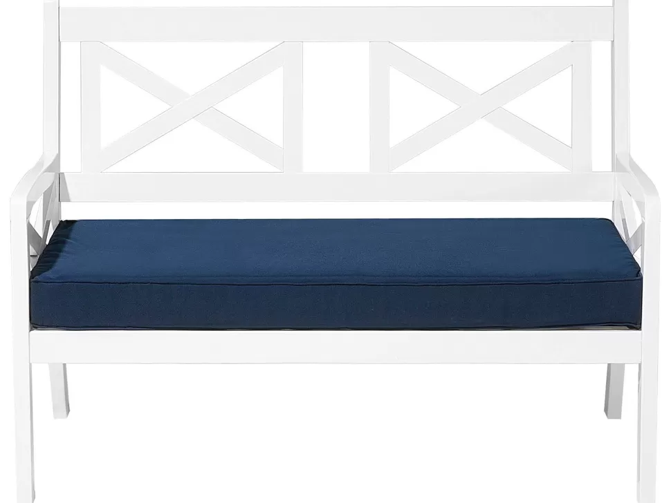 Gartenmöbel>Beliani Gartenbank Akazienholz Weis 120 Cm Auflage Marineblau Baltic