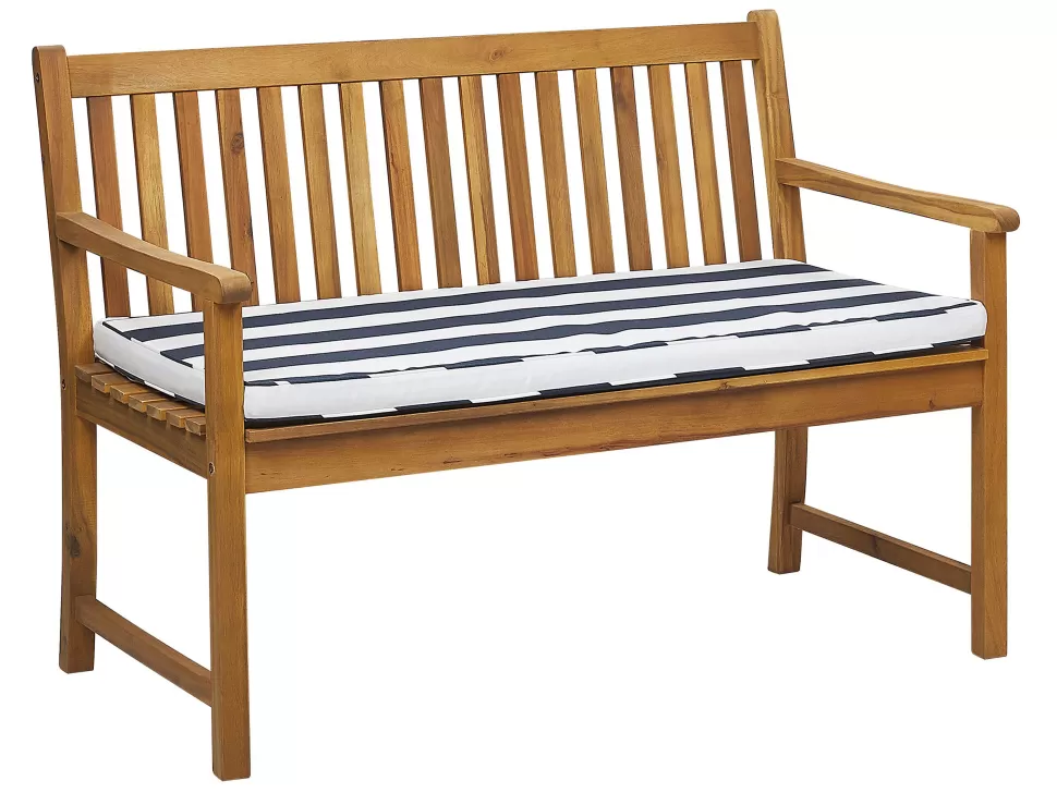 Flash Sale Beliani Gartenbank Zertifiziertes Holz Hellbraun 120 Cm Auflage Blau Gestreift Vivara