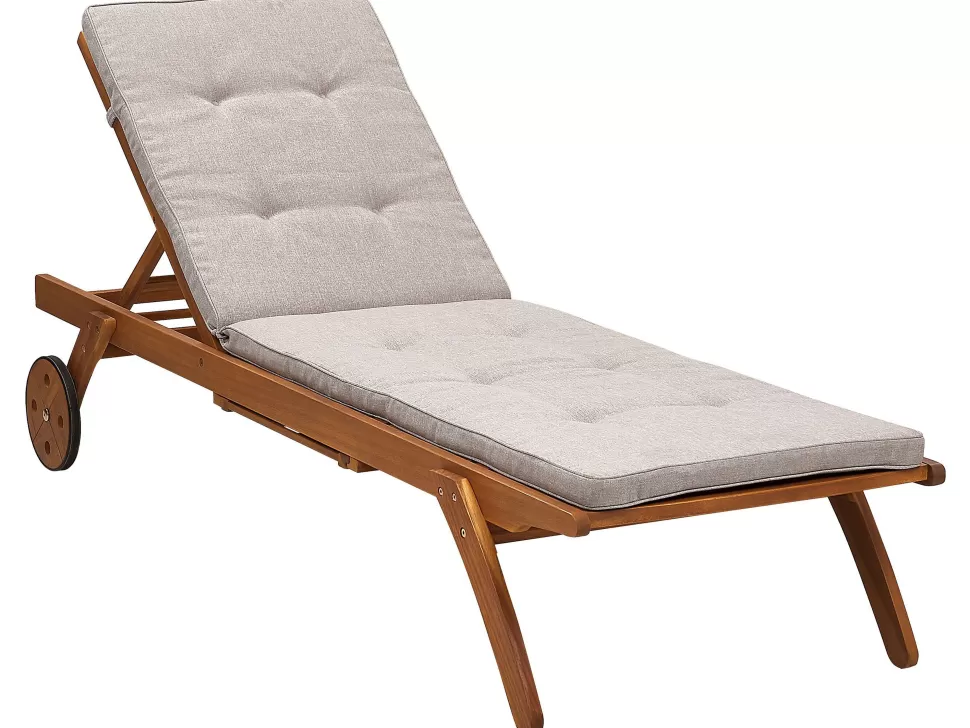 Sale Beliani Gartenliege Akazienholz Hellbraun Auflage Beige Rollbar Cesana