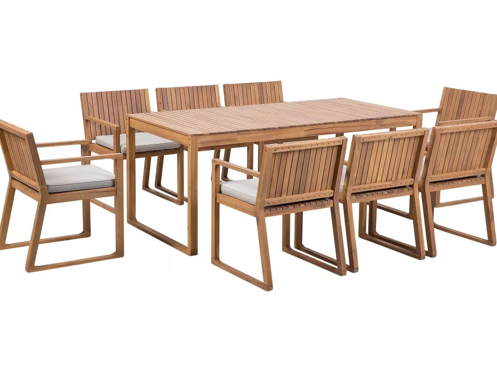 Shop Beliani Gartenmöbel Set Akazienholz Hellbraun 8-Sitzer Auflagen Taupe Sassari