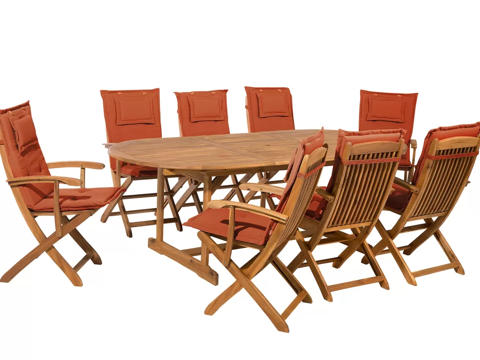 Flash Sale Beliani Gartenmöbel Set Akazienholz Hellbraun 8-Sitzer Auflagen Terracotta Maui