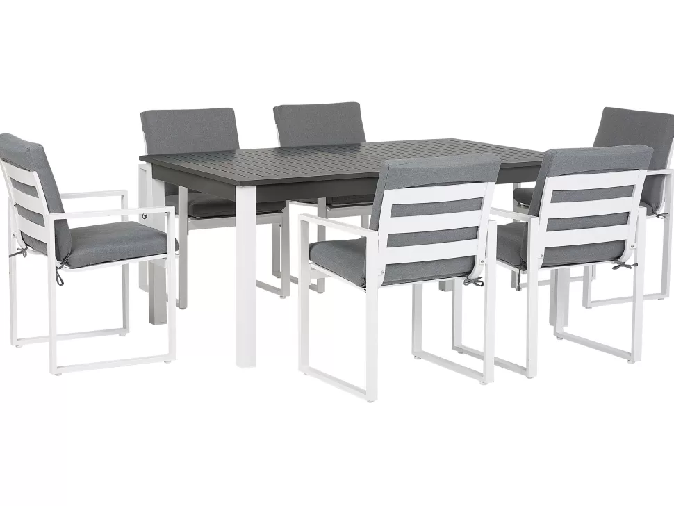 Best Beliani Gartenmöbel Set Aluminium Dunkelgrau 6-Sitzer Pancole