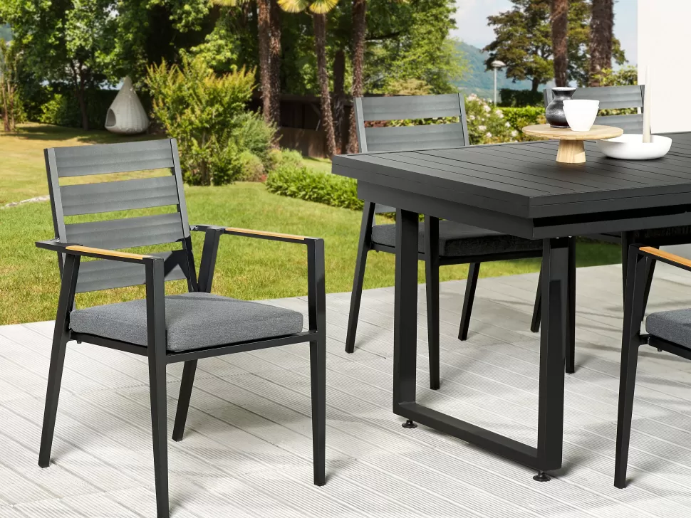 Gartenmöbel>Beliani Gartenmöbel Set Aluminium Schwarz 8-Sitzer Auflagen Grau Valcanetto/Taviano