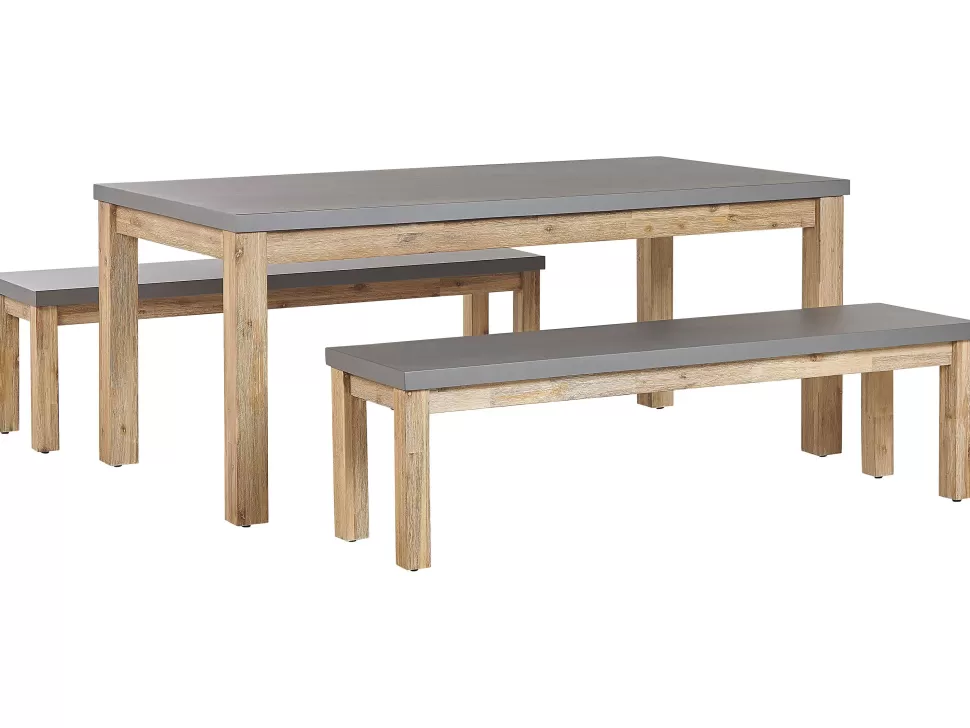 Discount Beliani Gartenmöbel Set Beton / Akazienholz Grau Tisch Mit 2 Banken Ostuni
