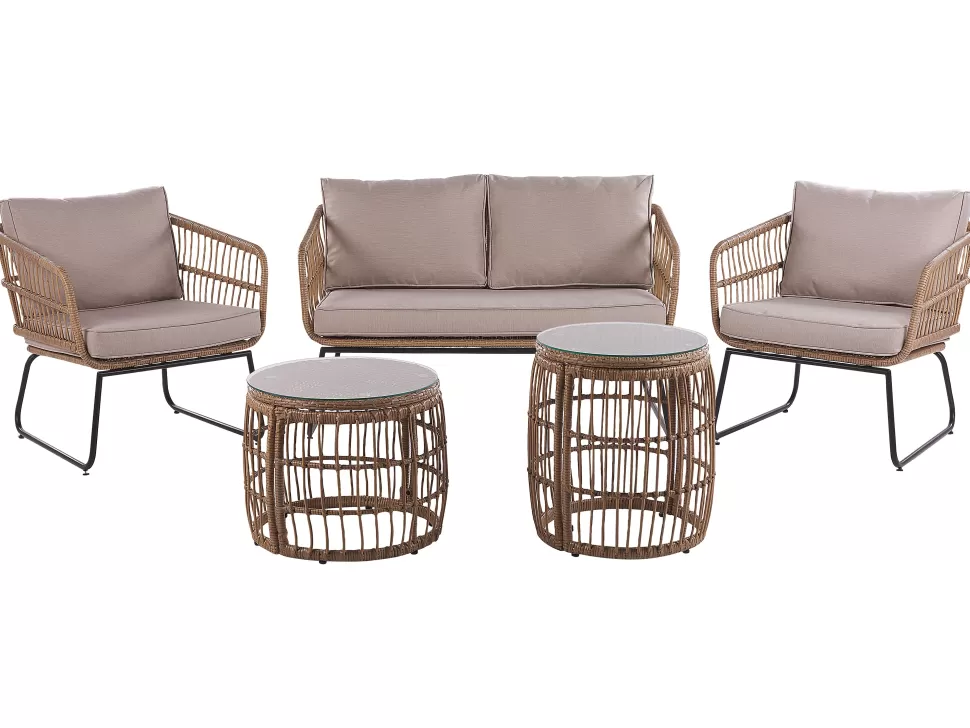 New Beliani Gartenmöbel Set Rattan 4-Sitzer Auflagen Beige Ravello