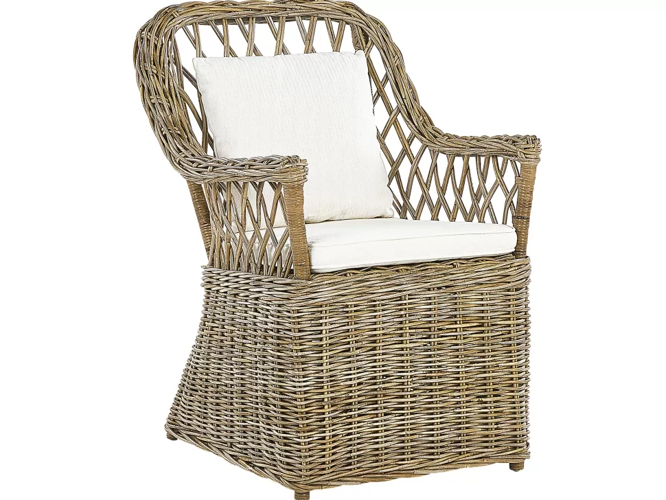 Discount Beliani Gartenmöbel Set Rattan Naturlich 6-Sitzer Auflagen Cremeweis Maros/Olbia