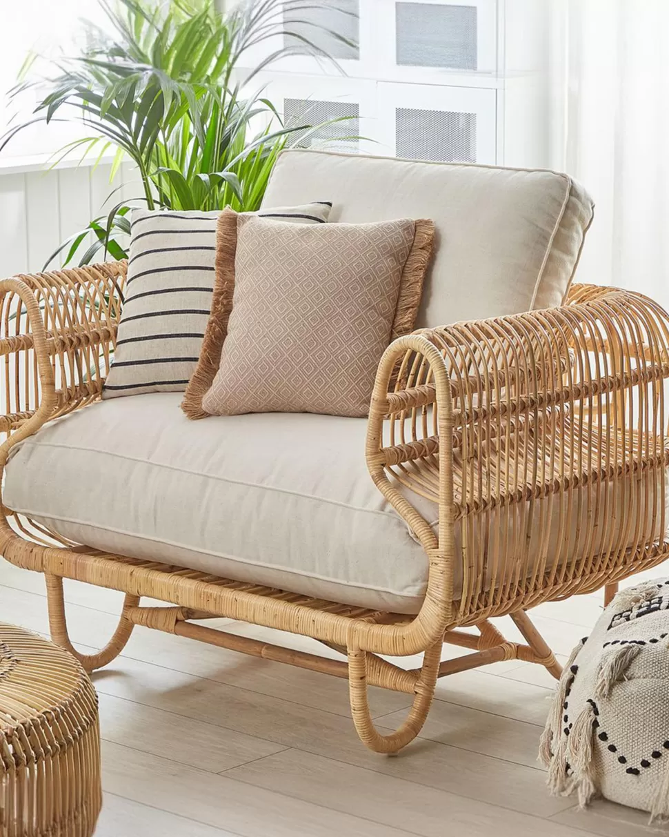 Gartenmöbel>Beliani Gartensessel Rattan Naturlich Auflage Helles Beige Dolcedo