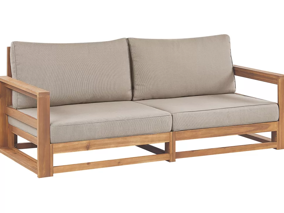 Gartenmöbel>Beliani Gartensofa Akazienholz Hellbraun 2-Sitzer Auflagen Taupe Timor Ii