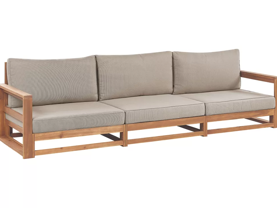 Best Beliani Gartensofa Akazienholz Hellbraun 3-Sitzer Auflagen Taupe Timor Ii