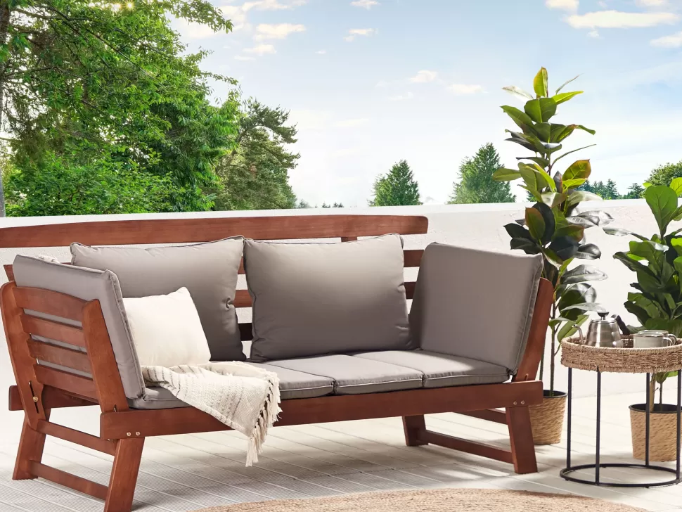 Gartenmöbel>Beliani Gartensofa Eukalyptusholz Dunkelbraun 210 Cm Verstellbare Armlehnen Portici