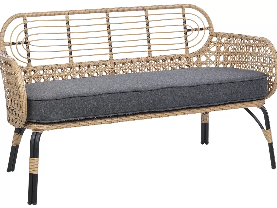 Gartenmöbel>Beliani Gartensofa Rattan Naturlich 2-Sitzer 122 Cm Auflage Graphitgrau Pratello