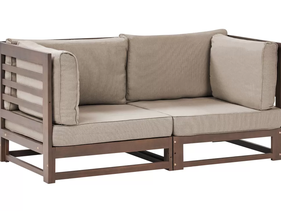 Flash Sale Beliani Gartensofa Zertifiziertes Akazienholz Dunkelbraun 2-Sitzer Auflagen Taupe Trani