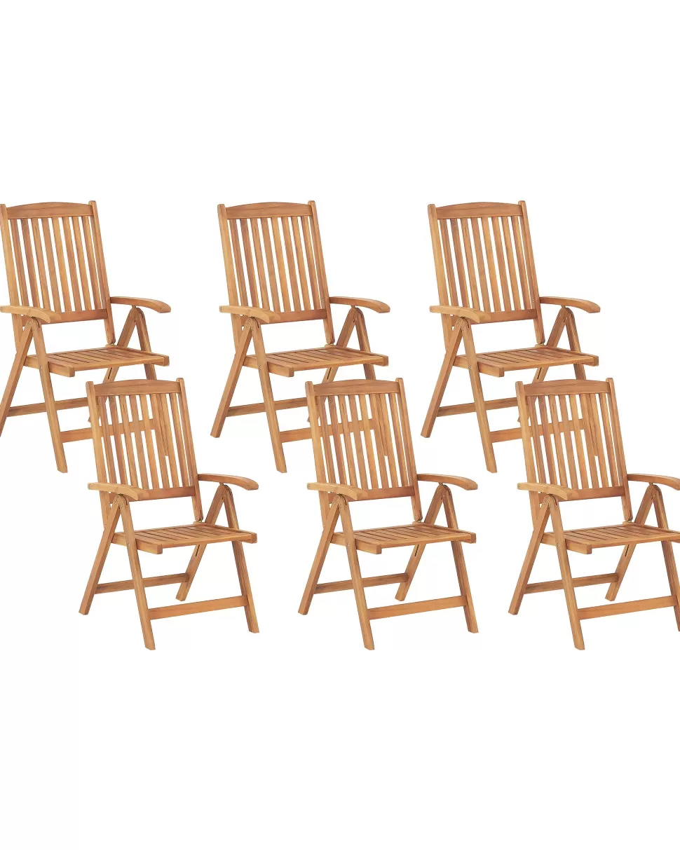 Best Sale Beliani Gartenstuhl Akazienholz Hellbraun Verstellbar 6Er Set Java