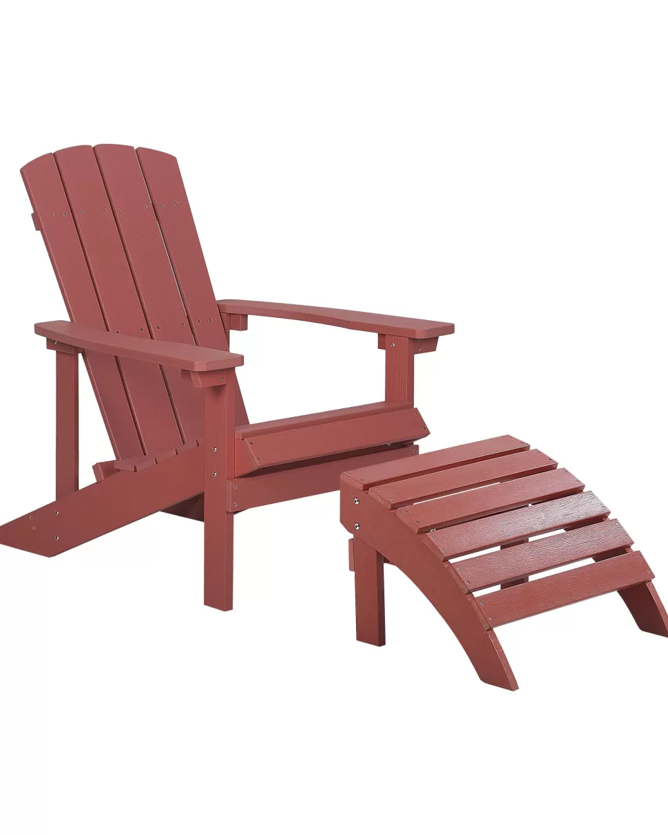 Flash Sale Beliani Gartenstuhl Kunstholz Rot Mit Fushocker Adirondack