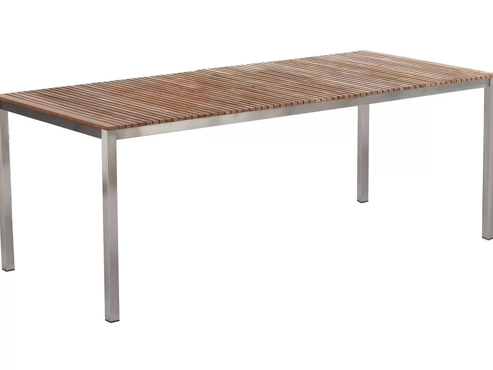 Tische>Beliani Gartentisch Edelstahl / Teakholz Hellbraun 200 X 90 Cm Viareggio