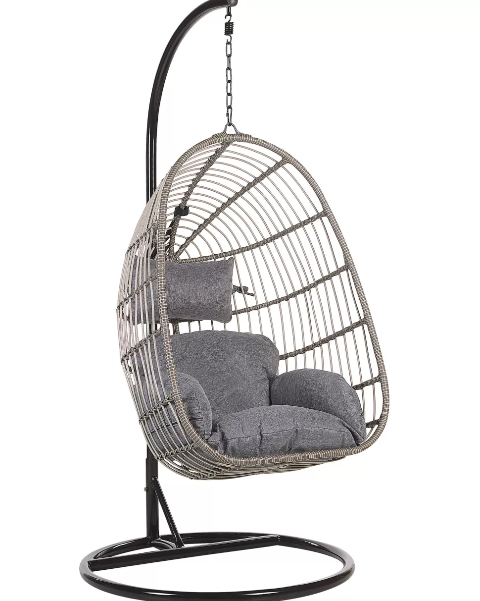 Sessel>Beliani Hangesessel Mit Gestell O 97 Cm Rattan Grau Casoli