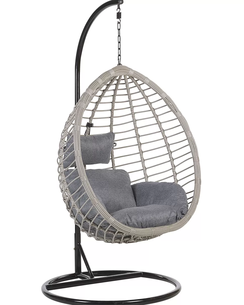 Sessel>Beliani Hangesessel Mit Gestell Rattan Grau O 97 Cm Tollo