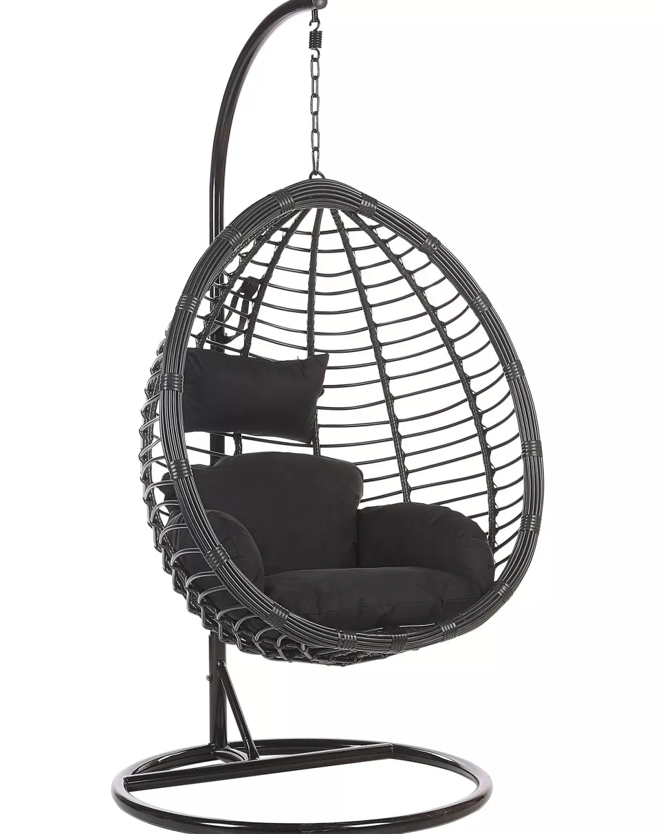 Discount Beliani Hangesessel Mit Gestell Rattan Schwarz O 97 Cm Tollo