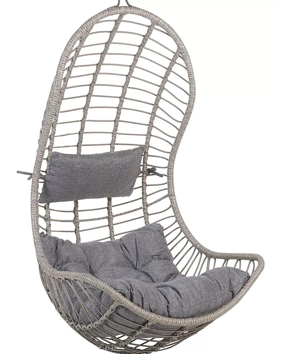 Sessel>Beliani Hangesessel Rattan Grau Mit Sitzkissen Pineto