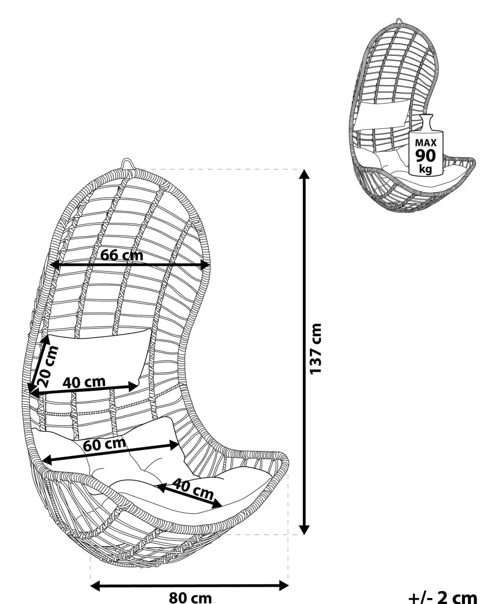 Sessel>Beliani Hangesessel Rattan Grau Mit Sitzkissen Pineto