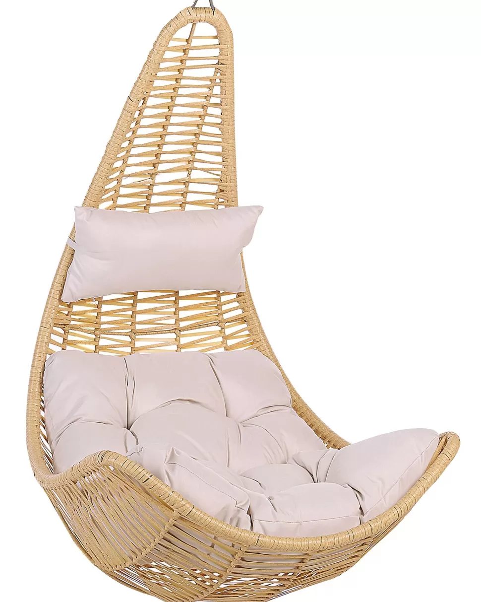 Sessel>Beliani Hangesessel Rattan Naturlich / Beige Mit Sitzkissen Atri Ii