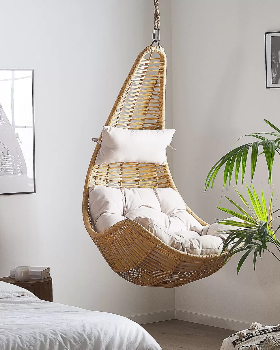 Sessel>Beliani Hangesessel Rattan Naturlich / Beige Mit Sitzkissen Atri Ii