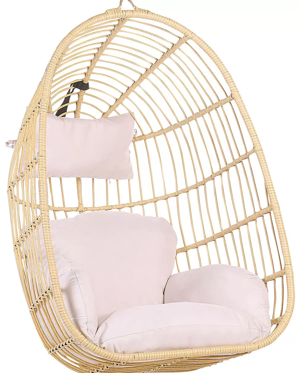 Sessel>Beliani Hangesessel Rattan Naturlich / Beige Mit Sitzkissen Casoli