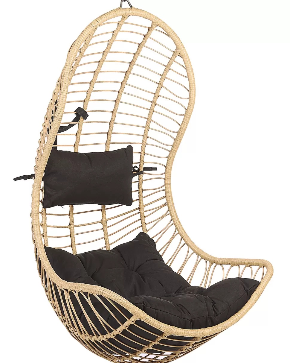 Online Beliani Hangesessel Rattan Naturlich / Schwarz Mit Sitzkissen Pineto