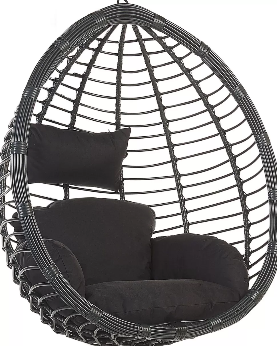 Sessel>Beliani Hangesessel Rattan Schwarz O 106 Cm Tollo