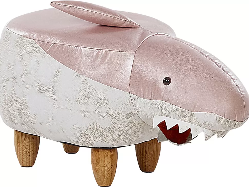 Kinder>Beliani Hocker Kunstleder / Gummibaumholz Rosa-Weis Shark