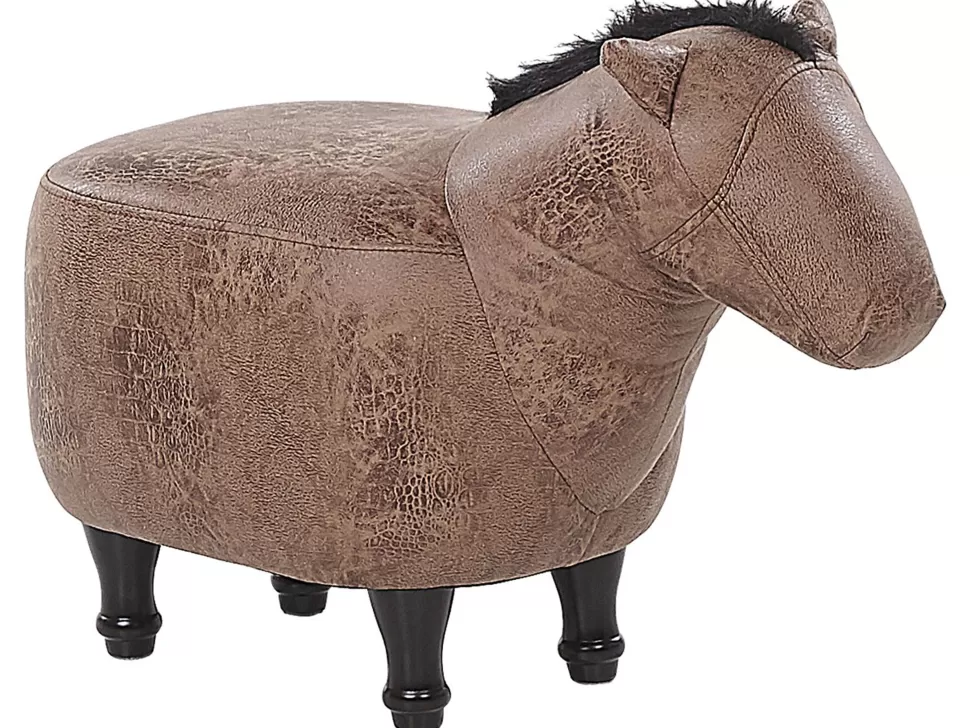 Hot Beliani Hocker Lederoptik Hellbraun Pferdeform Horse