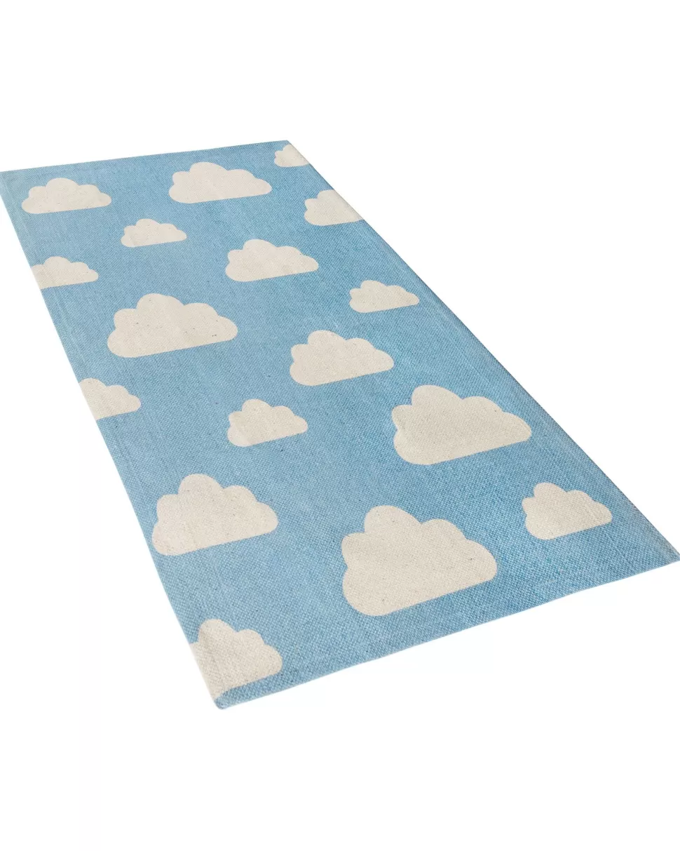 Hot Beliani Kinderteppich Baumwolle Blau 60 X 90 Cm Wolkenmotiv Gwalijar