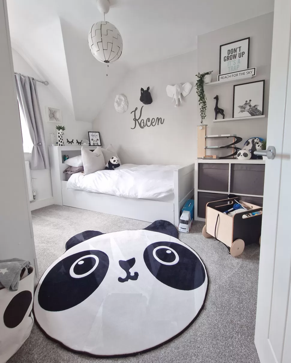 Teppiche>Beliani Kinderteppich Schwarz / Weis 120 Cm Pandamotiv Kurzflor Panda