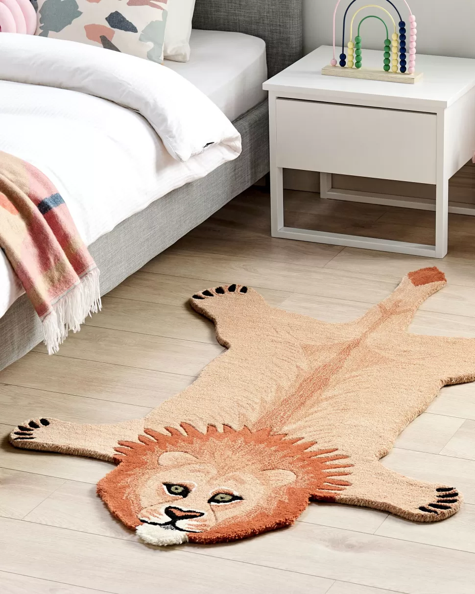 Teppiche>Beliani Kinderteppich Wolle Beige 100 X 160 Cm Lowenmotiv Mufasa