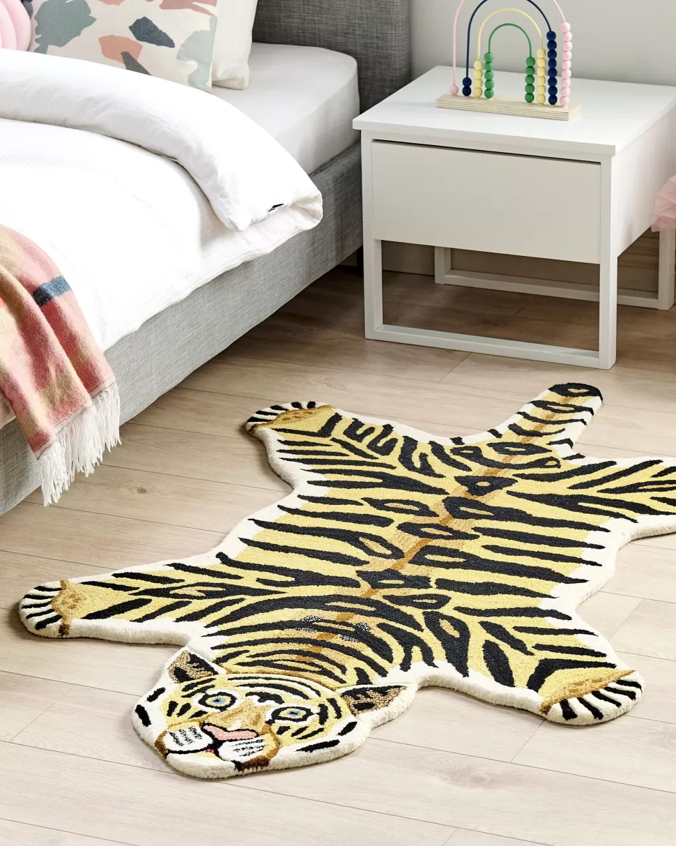 Flash Sale Beliani Kinderteppich Wolle Beige / Schwarz 100 X 160 Cm Tigermotiv Shere