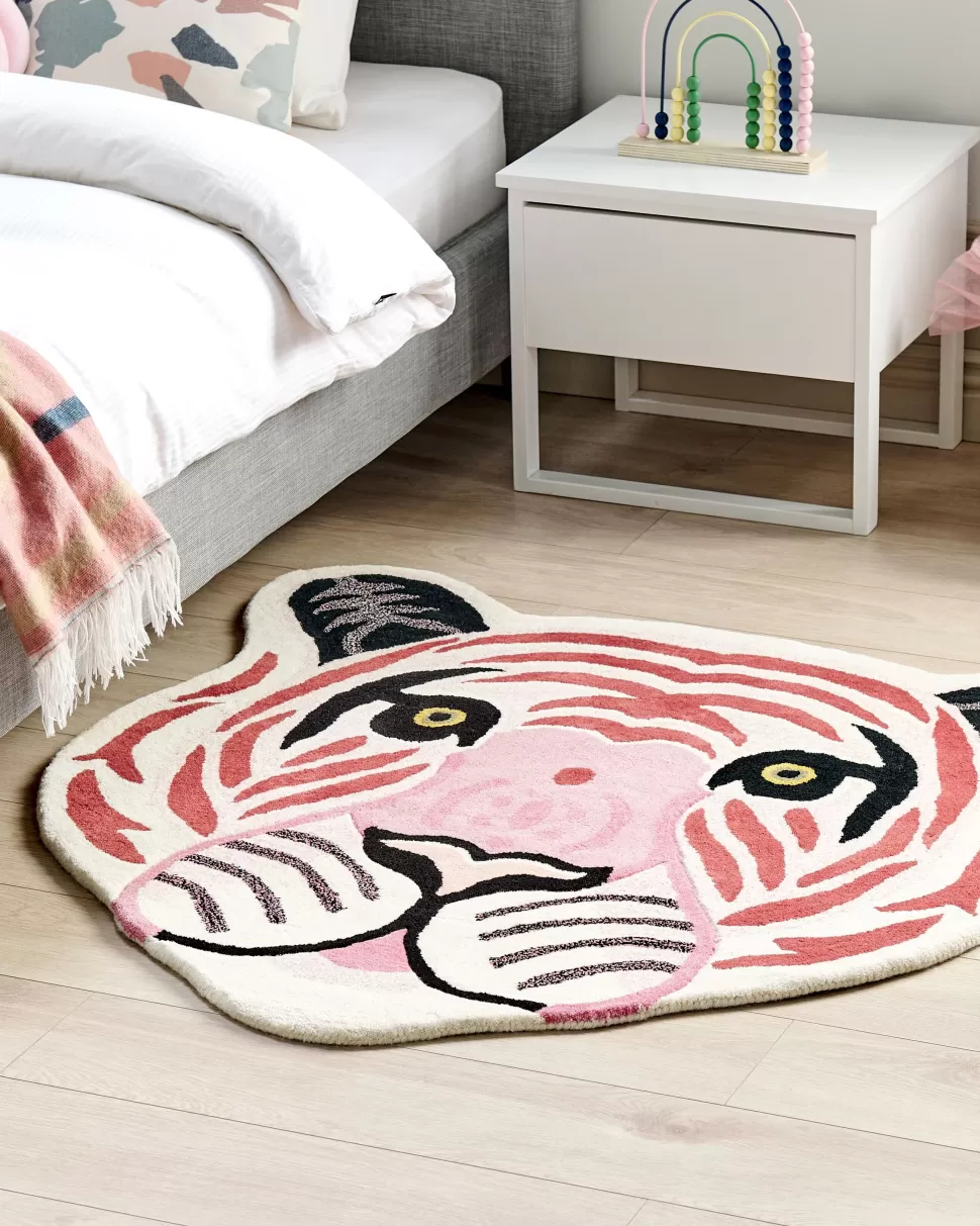 Teppiche>Beliani Kinderteppich Wolle Rosa 120 X 110 Cm Tigermotiv Parker