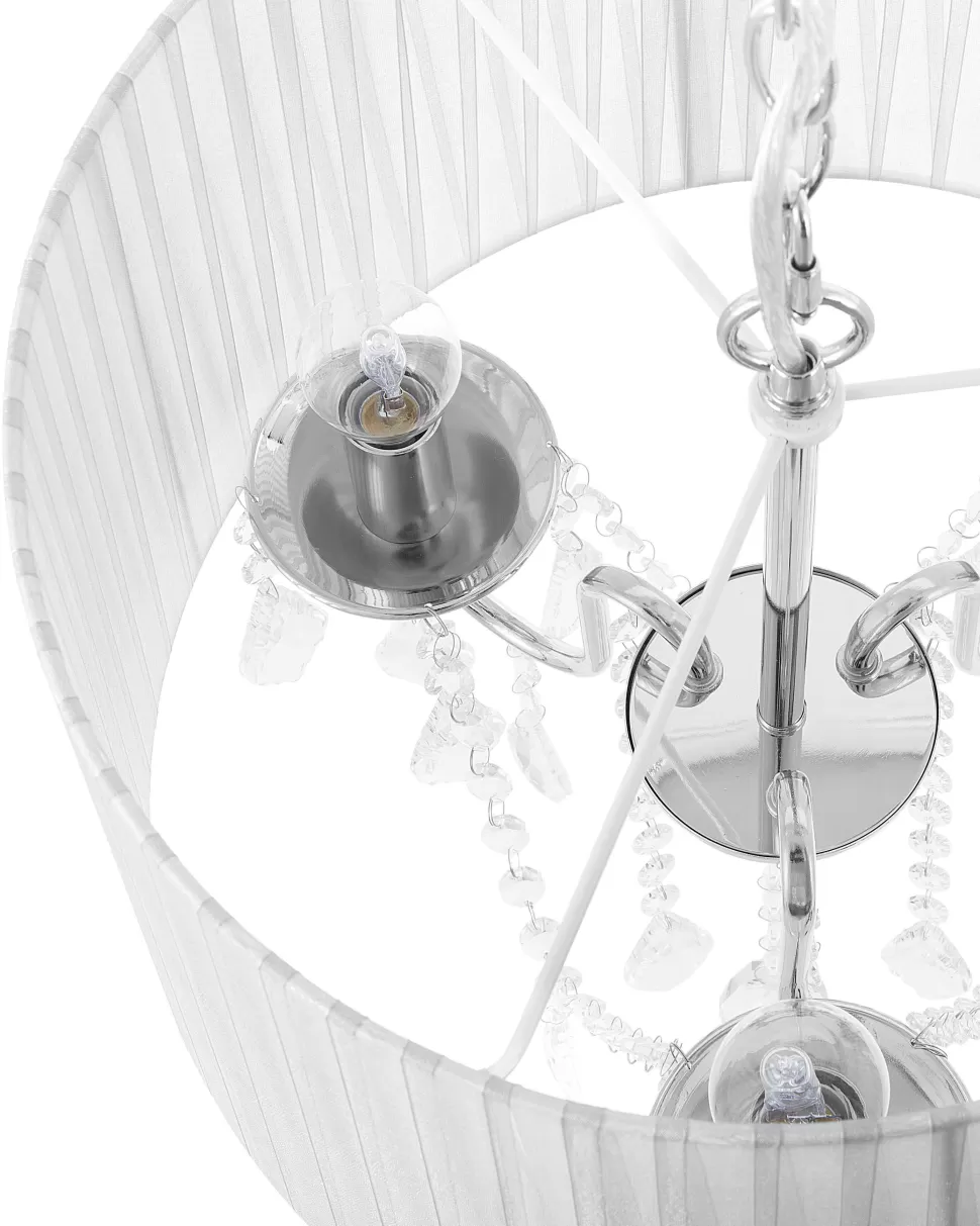 Fashion Beliani Kronleuchter Mit Schirm Metall Weis Kristall-Optik 3-Flammig Trommelform Evans