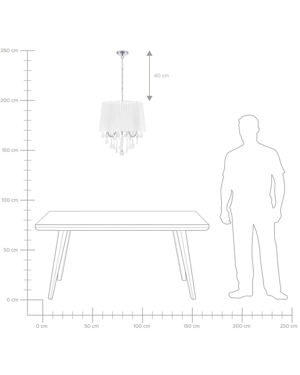 Fashion Beliani Kronleuchter Mit Schirm Metall Weis Kristall-Optik 3-Flammig Trommelform Evans