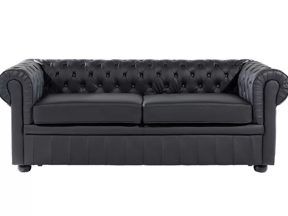 Sofas>Beliani Leather Living Room Set Black Chesterfield