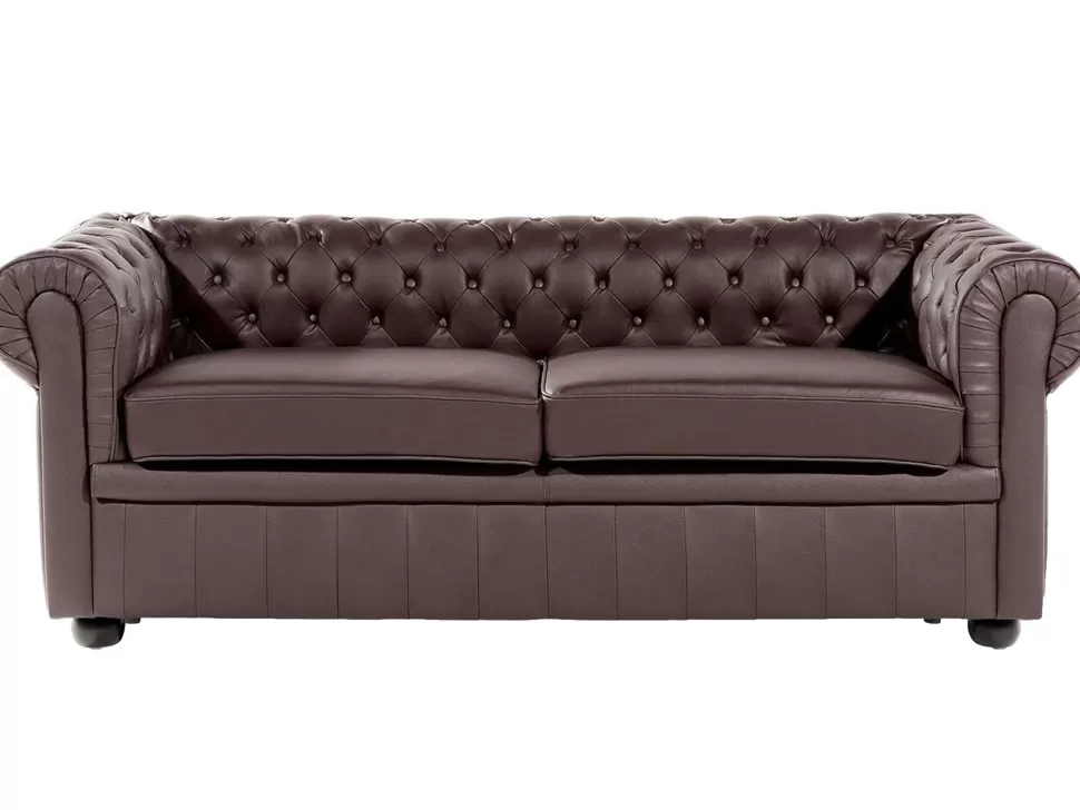 New Beliani Leather Living Room Set Brown Chesterfield