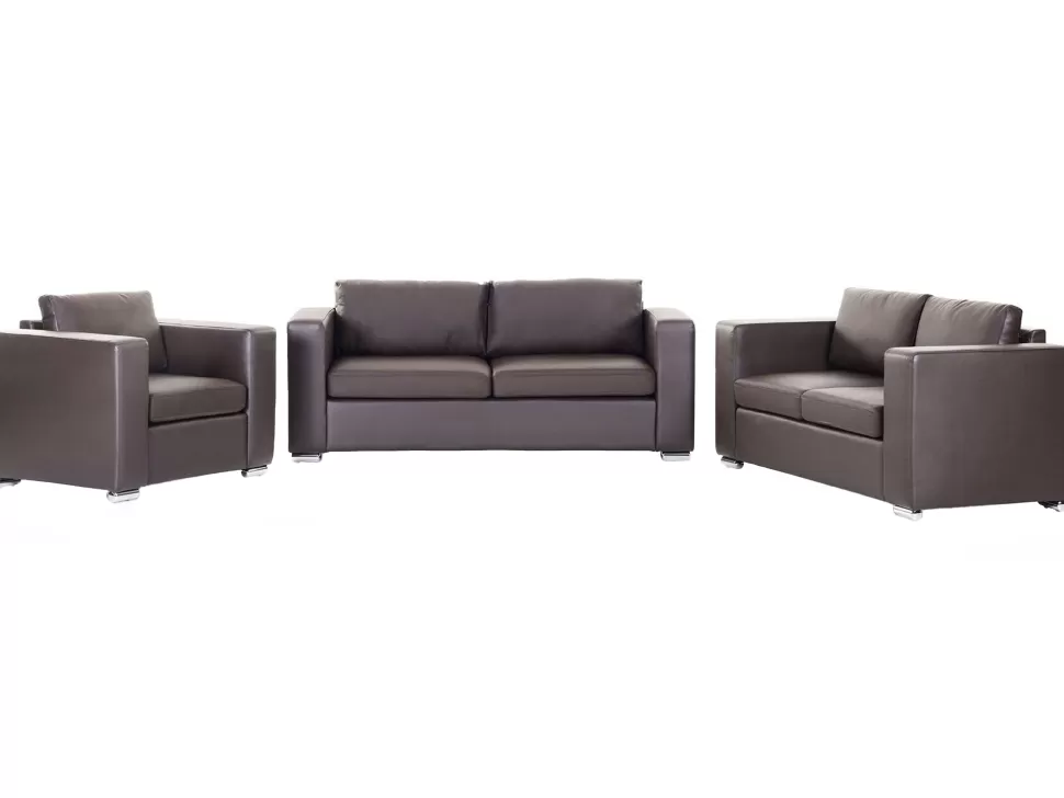 Clearance Beliani Leather Living Room Set Brown Helsinki