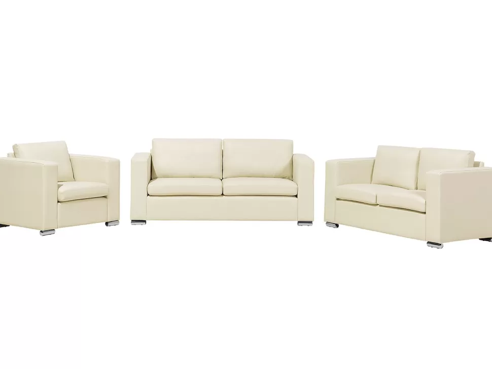 Shop Beliani Leather Living Room Set Cream Helsinki