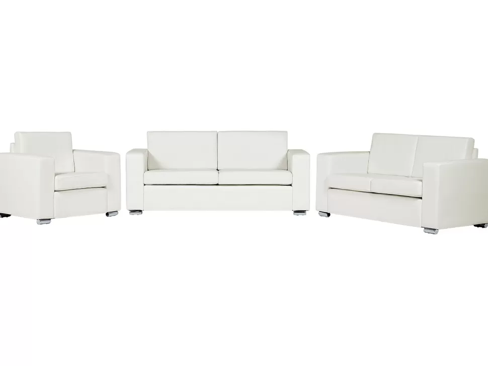 Hot Beliani Leather Living Room Set White Helsinki