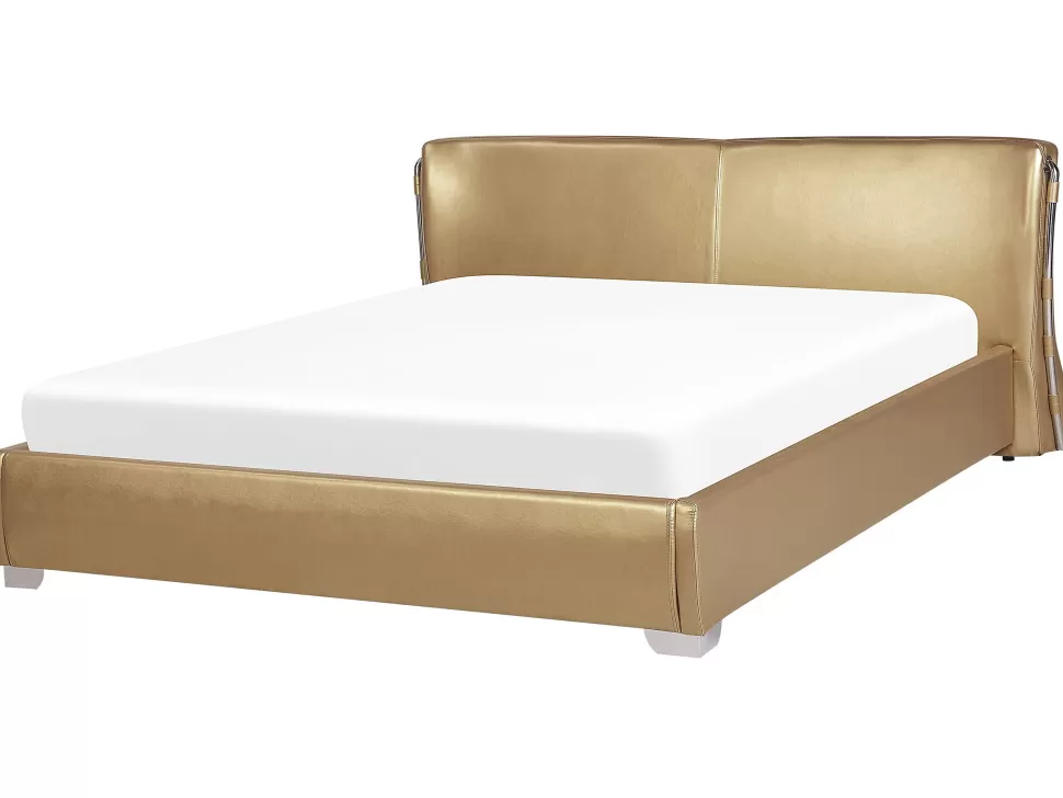 Clearance Beliani Lederbett Gold Lattenrost 180 X 200 Cm Paris